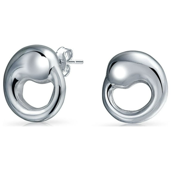 Bling Jewelry Modern Simple Swirl Open Eternal Circle Stud Earrings Sterling Silver