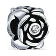 thumbnail image 1 of Bling Jewelry Womens Black Rose Charm Bead with Flower CZ Accent for European Bracelet Sterling Silver, 1 of 4