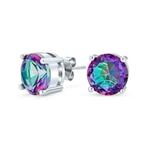 Bling Jewelry Mystic Rainbow Color-Changing Solitaire AAA CZ Stud Earrings Sterling Silver 6MM