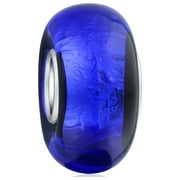 Bling Jewelry Navy Blue  Murano Glass Spacer Bead Charm .925 Sterling Silver