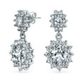 thumbnail image 1 of Bling Jewelry Oval Bridal Prom Crown Drop Dangle CZ Stud Earrings Rhodium Plated, 1 of 6