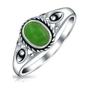 Bling Jewelry  Oval Dyed Green Jade Bezel Filigree Band Ring .925 Sterling Silver