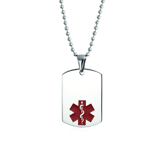 Bling Jewelry Mens Unisex Medical ID Dog Tag Steel Pendant Necklace for Men 20" Chain
