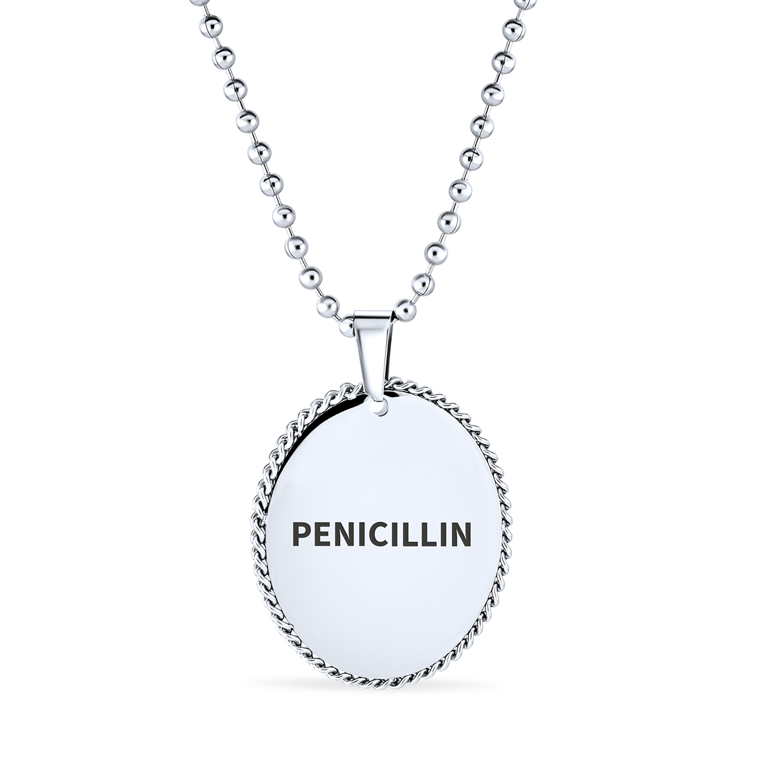 Bling Jewelry Womens Medical ID Dog Tag Pendant Necklace Oval Rope Edge ...