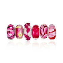Bling Jewelry Pink Red White Murano Glass Bead Charm Bundle Set .925 Sterling Silver