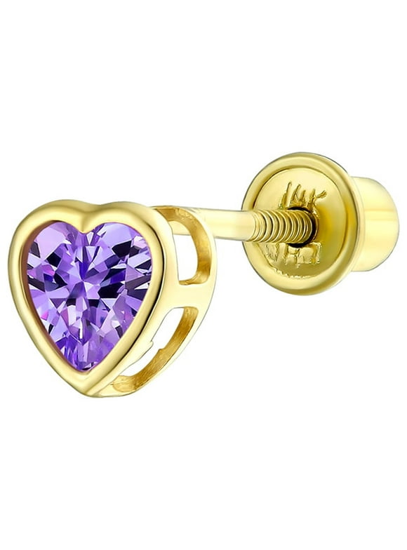 Bling Jewelry Purple Cartilage CZ Heart 1 Piece Stud Earring 14K Gold Screwback