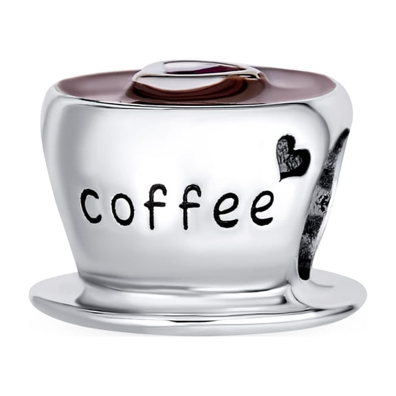 Bling Jewelry Womens Red CZ Heart Coffee Cup Charm Bead Sterling Silver for European Bracelets