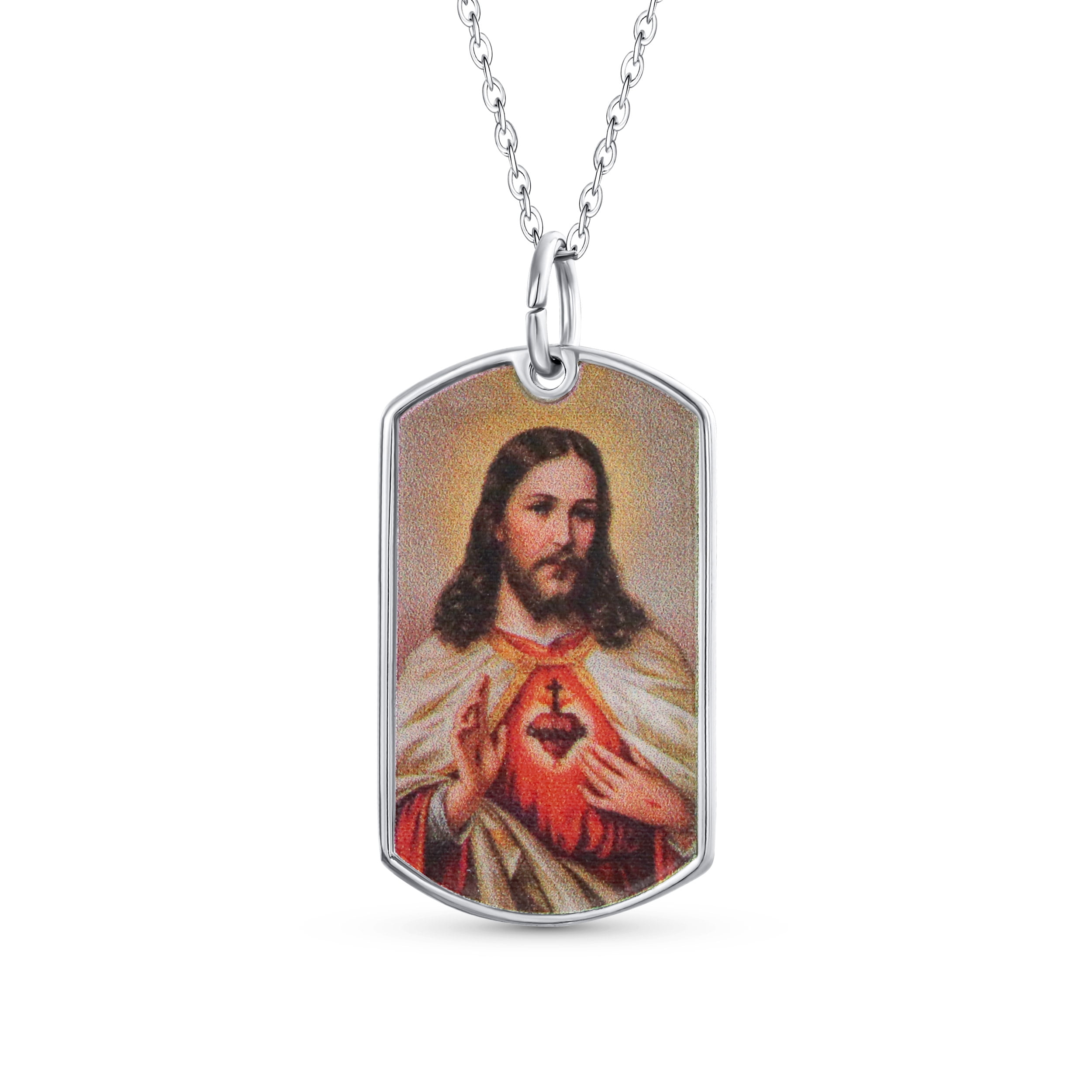 Bling Jewelry Religious Sacred Heart of Jesus Christ Photo Dog Tag ...