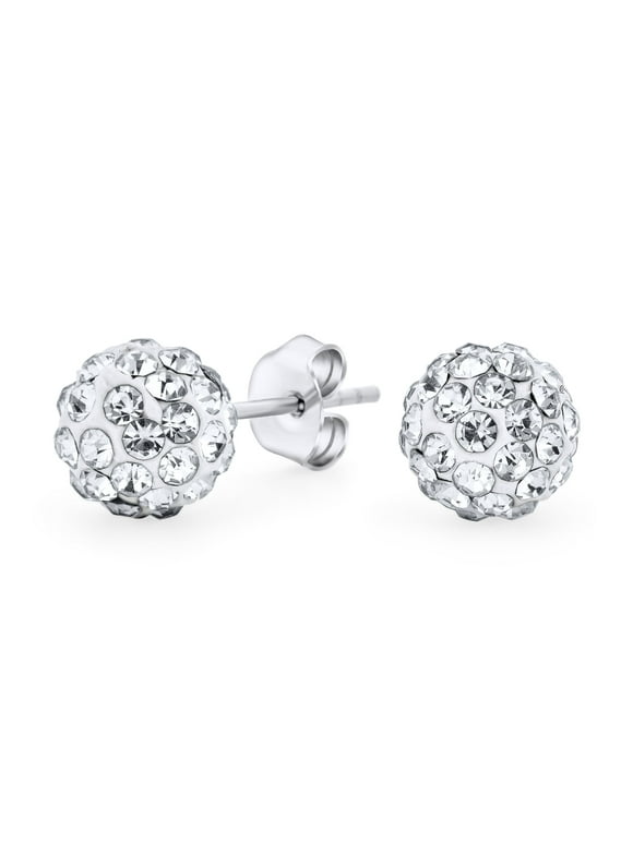 Bling Jewelry Round Pave Crystal Disco Ball Stud Earrings .925 Sterling Silver 8MM