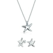 Bling Jewelry Small Starfish Pendant Necklace Stud Earring Set High Sterling Silver
