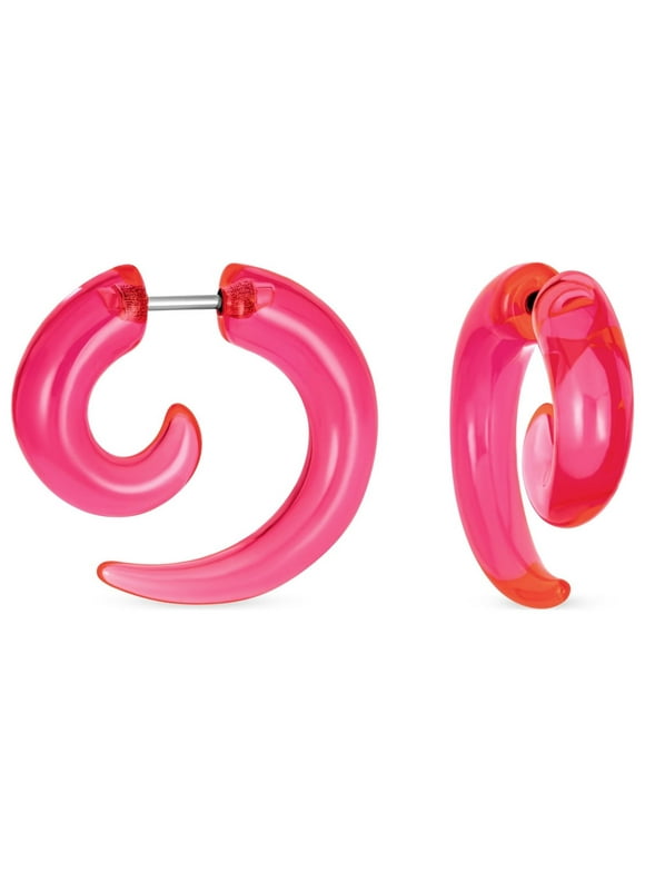 Bling Jewelry Spiral Faux Ear Plug Taper Earrings Surgical Steel Glow in Dark Pink
