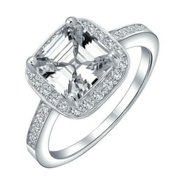 JeenMata 1 Carat Princess Cut Moissanite Engagement Ring Double Halo Cluster 18k White Gold Over Silver Wedding Band Walmart
