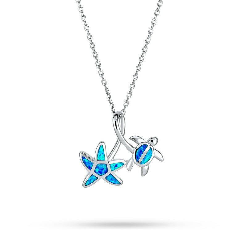 Sterling Silver Blue Inlay Created Opal Turtle & Baby Pendant Sterling Silver Blue Inlay Created Opal Turtle & Baby Pendant