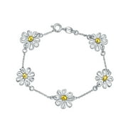 Bling Jewelry Sunflower Daisy Flower Charm Bracelet Gold Plated .925 Sterling Silver