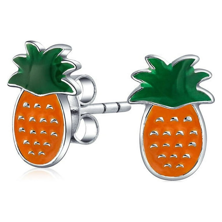 Pineapple Stud Post Earrings Enamel on Sterling Silver Pineapple Stud Post Earrings Enamel on Sterling Silver