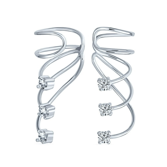Bling Jewelry Triple Spiral CZ Crawlers Wire CZ Ear Cuff Pin Earring Sterling Silver