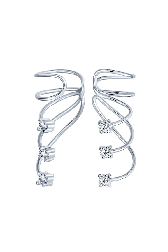 Triple Spiral CZ Crawlers Wire CZ Ear Cuff Pin Earring Sterling Silver