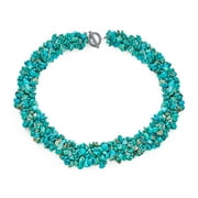 Bling Jewelry Turquoise Gemstone Statement Multi Strand Necklace Silver Plated