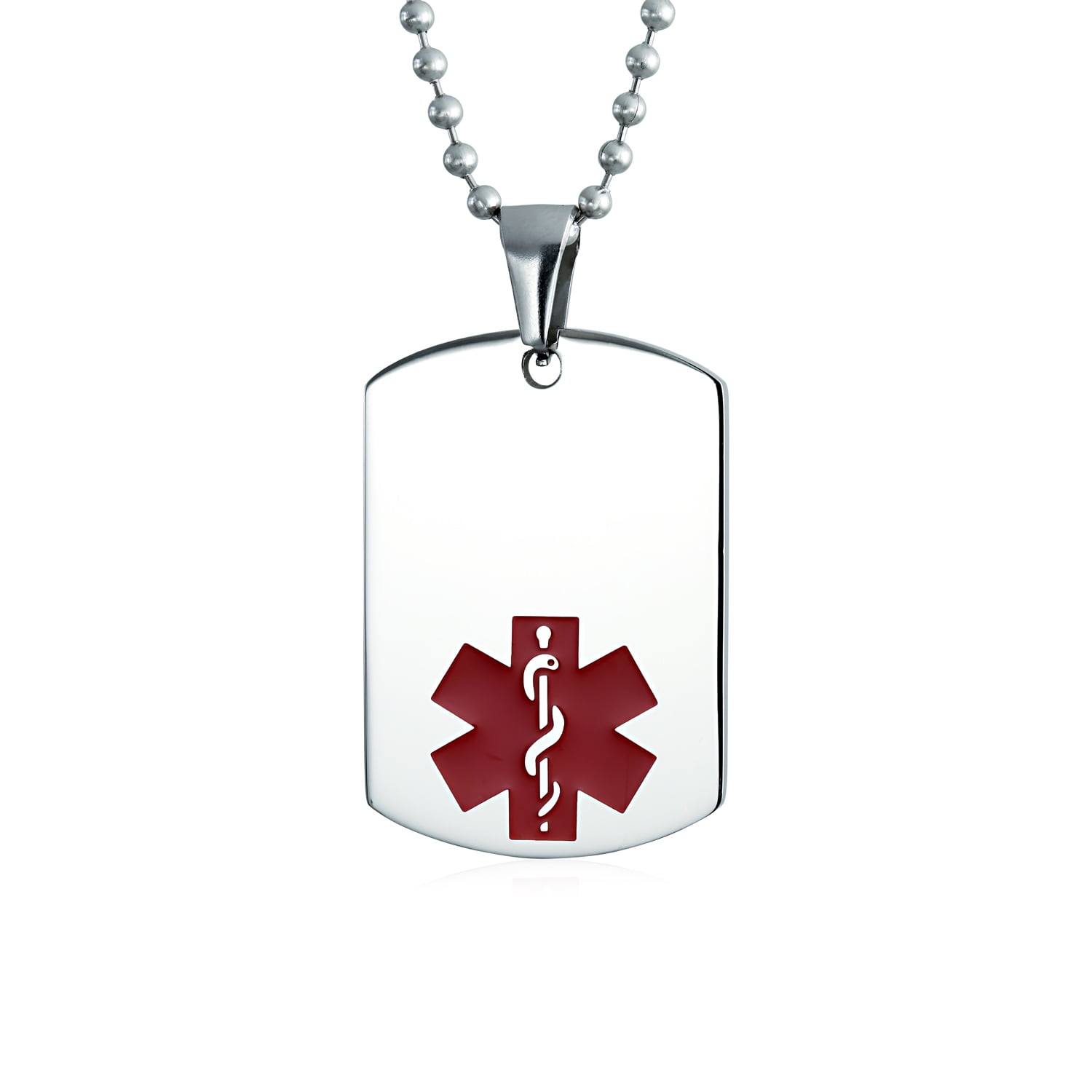 Bling Jewelry Mens Unisex Medical ID Dog Tag Steel Pendant Necklace for ...