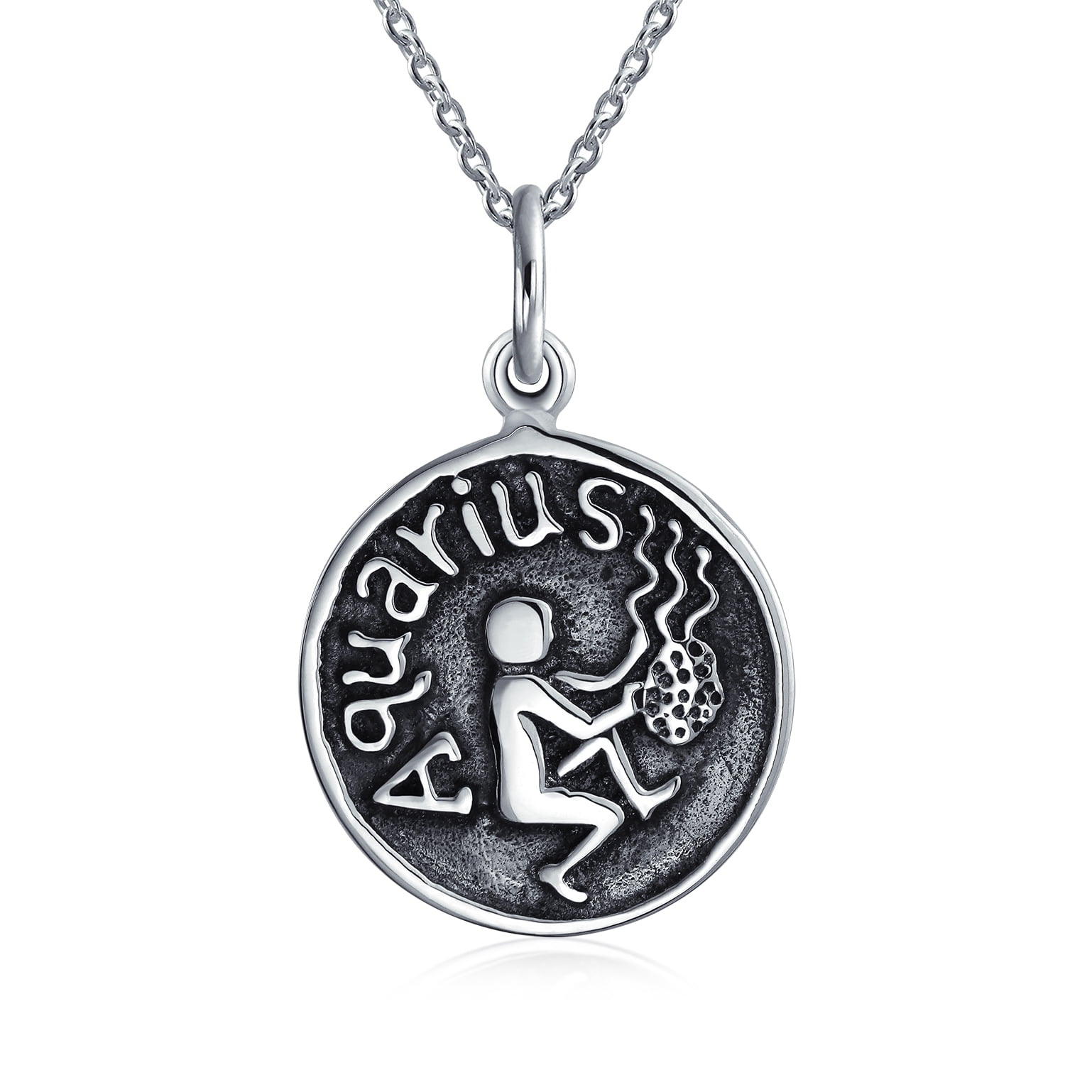 Bling Jewelry Unisex Aquarius Zodiac Round Medallion Pendant Necklace ...