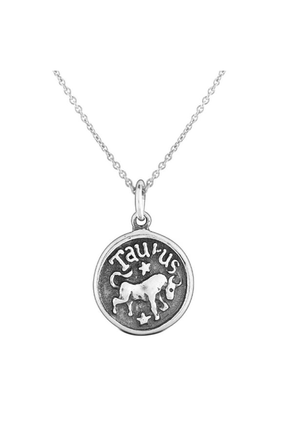 Unisex Taurus Zodiac Sign Astrology Horoscope Round Medallion Pendant Necklace Silver