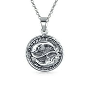 Bling Jewelry Unisex Pisces Zodiac Sign Astrology Horoscope Round Medallion Pendant Necklace Silver