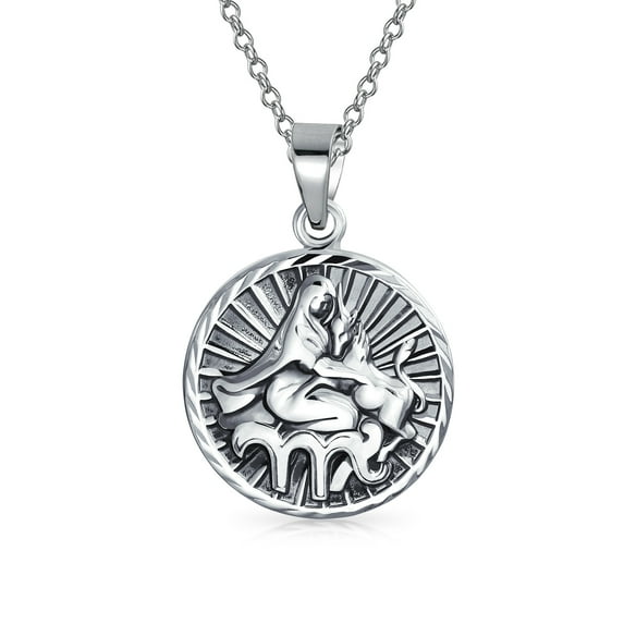 Bling Jewelry Unisex Virgo Zodiac Round Medallion Pendant Necklace Antiqued .925 Sterling Silver