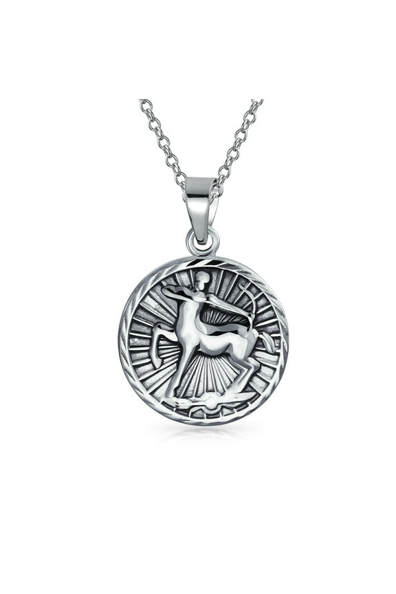 Unisex Sagittarius Zodiac Sign Astrology Horoscope Medallion Pendant Necklace Silver