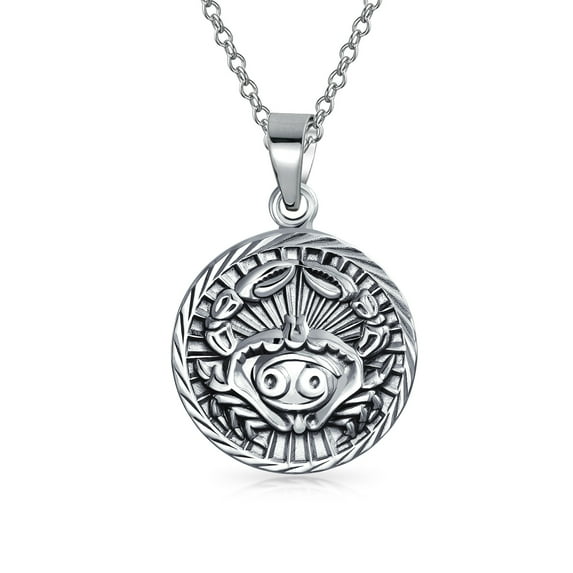 Bling Jewelry Unisex Cancer Zodiac Sign Astrology Horoscope Round Medallion Pendant Necklace Silver