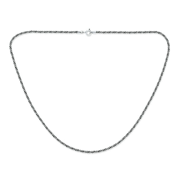 Bling Jewelry Unisex Bali Black Oxidized Silver Rope Twist Chain Necklace Men