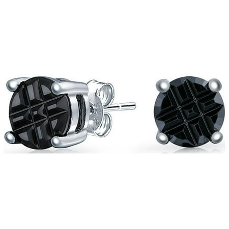 Bling Jewelry Unisex Black Cubic Zirconia Stud Earrings for Men in Sterling Silver