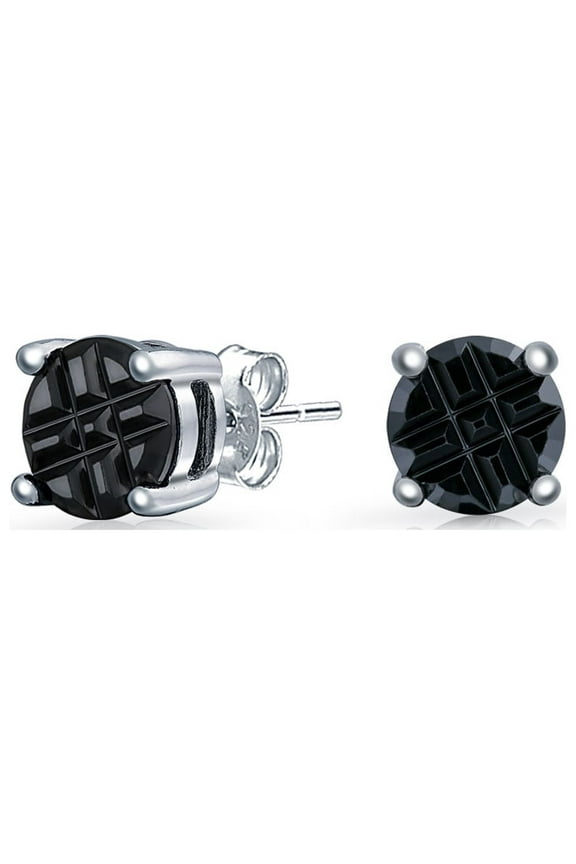 Unisex Black Cubic Zirconia Stud Earrings for Men in Sterling Silver