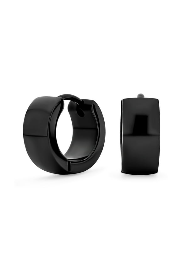 Unisex Simple Basic Polished Black IP Plated Huggie Hoop Kpop Earring Stainless Steel