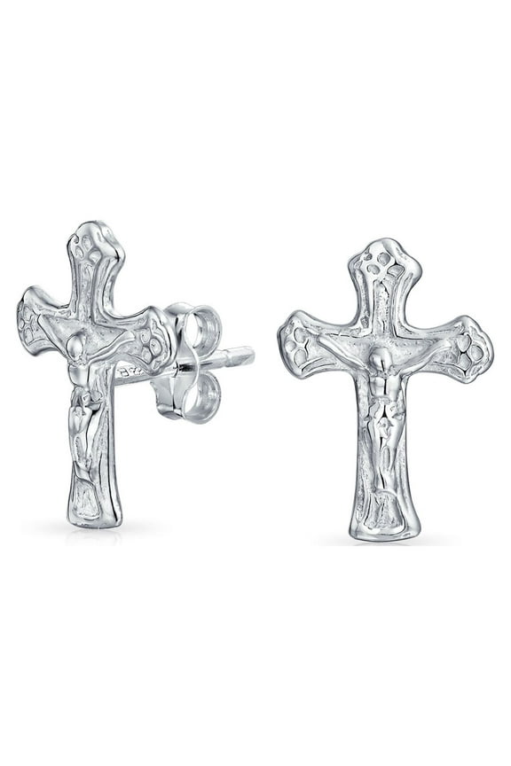 Unisex Religious Gift Small Crucifix Cross Stud Earrings .925 Sterling Silver