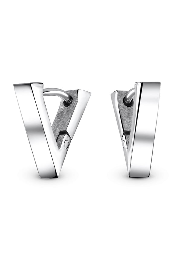 Unisex  Triangle Black or Silver Mini Hoop Huggies Earrings Stainless Steel