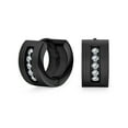 thumbnail image 1 of Bling Jewelry Unisex Channel Set Wide K-pop Hoop Huggie Earrings Cubic Zirconia CZ Black Steel Stainless Steel, 1 of 5