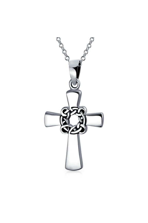 Unisex Viking Celtic Knot Cross Pendant Necklace for Men Sterling Silver 16 Inch