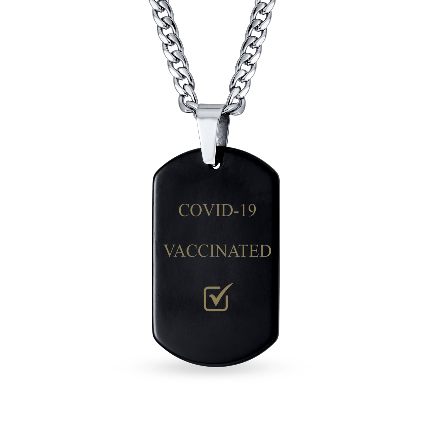 Bling Jewelry Vaccinated Engrave Mens Black Titanium Dog Tag Pendant ...