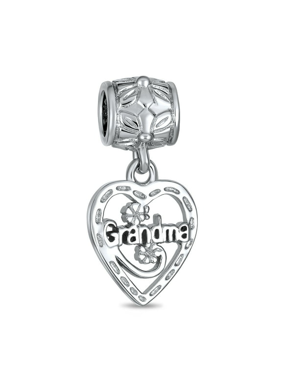 Bling Jewelry Vintage Style BFF WORD Grandma Heart Shape Dangle Charm Bead Silver