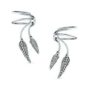 Bling Jewelry Western Jewelry Leaf Feather Cartilage Ear Cuffs Wrap Earrings Silver