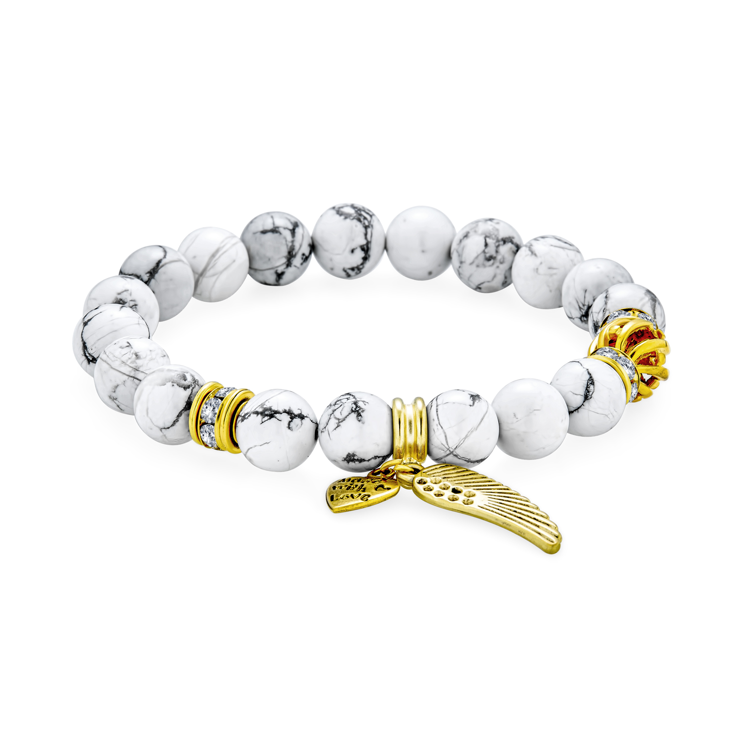 Bling Jewelry White Angel Wing Charm Stretch Bracelet Bead Howlite Charm Gold Plated - image 1 of 6