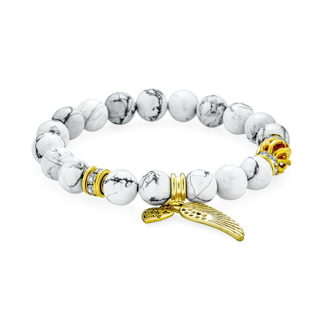 Bling Jewelry White Angel Wing Charm Stretch Bracelet Bead Howlite Charm Gold Plated
