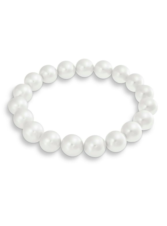 Bling Jewelry White Bridal Ball Bead Pearl Strand Stretch Bracelet 10MM