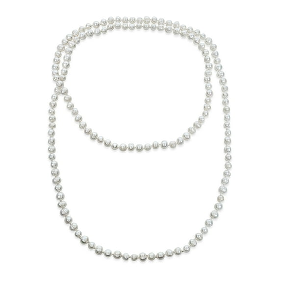 Bling Jewelry Womens Flapper Rope Hand Knotted White Freshwater Cultured Pearl Strand Necklace 36 Inch