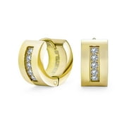 Bling Jewelry Wide 1 Row Kpop Hoop Earrings or CZ Gold Plated Stainless Steel