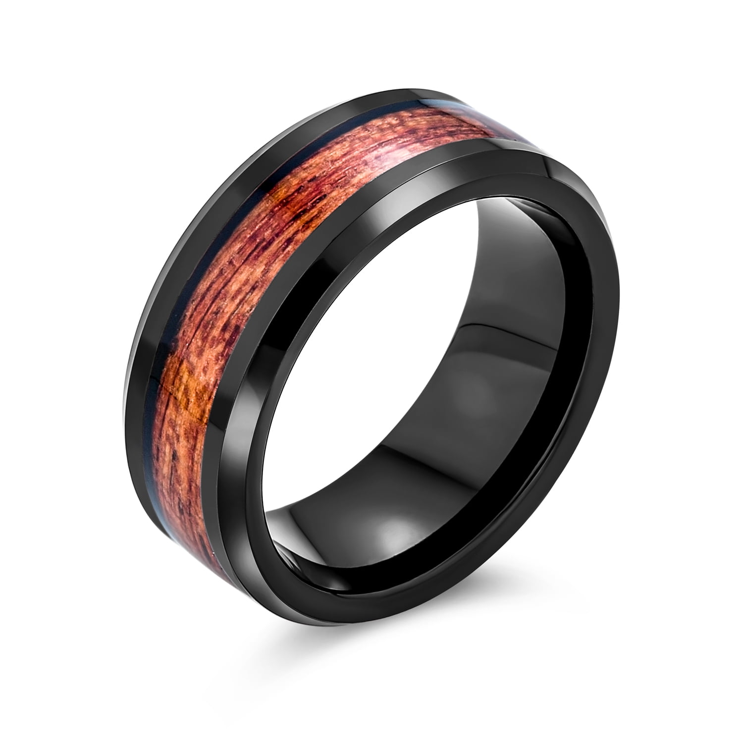 Black Ceramic & Koa Wood Ring – 8mm Comfort Fit Wedding Band, Hypoallergenic, Scratch Resistant - View #7