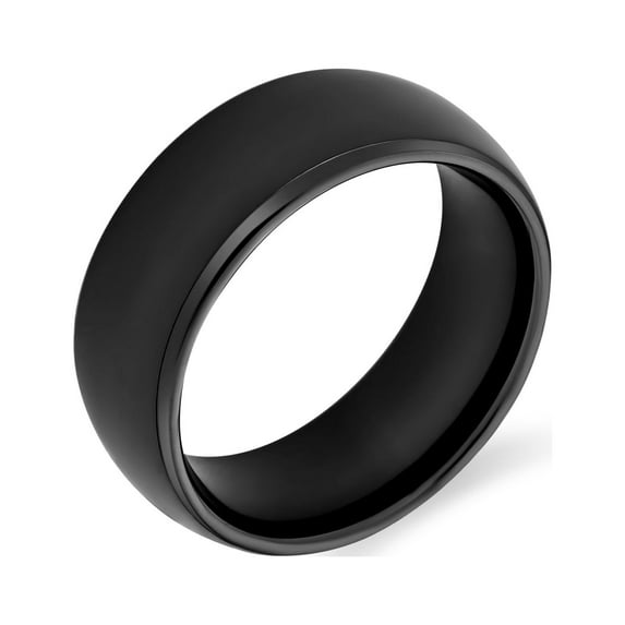 Bling Jewelry Wide Plain Simple Dome Black Couples Wedding Band Titanium Rings 8MM