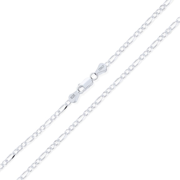 Bling Jewelry Womens Slender 2MM Strong Figaro Link Chain Necklace .925 Sterling Silver 20 Inch
