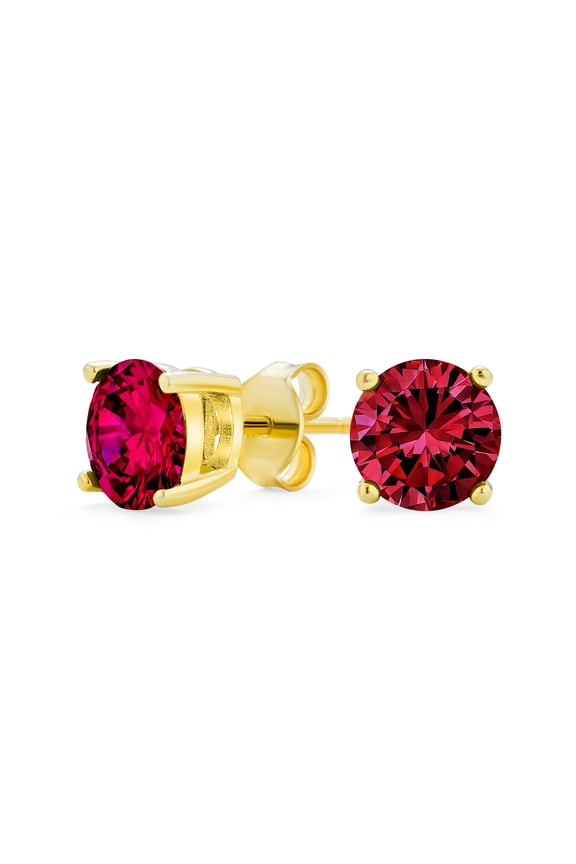 Womens 1-2 CT Round CZ Stud Earrings in Pink Red Blue Brown Green Gold Plated Silver