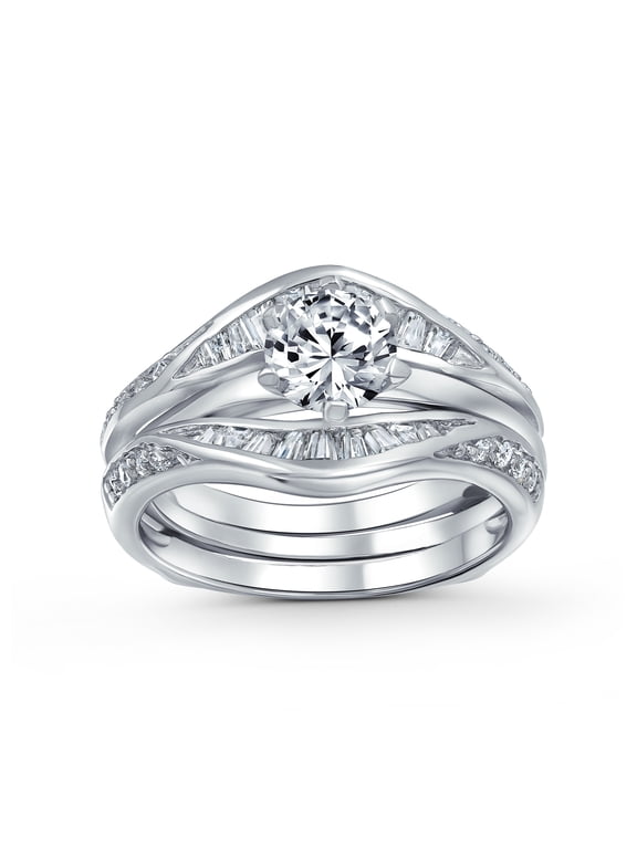 Womens 1.5CT CZ Solitaire Engagement Ring Set Enhancer Band .925 Sterling Silver